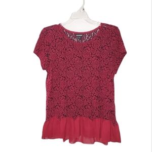 Joe Boxer Velour Roses Lace Peplum Top